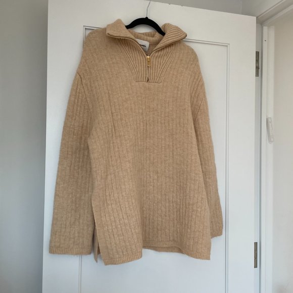 Nanushka Oversized Ribbed Knit Pullover Sweater Beige Stand Up Collar Sz Small - Picture 7 of 12